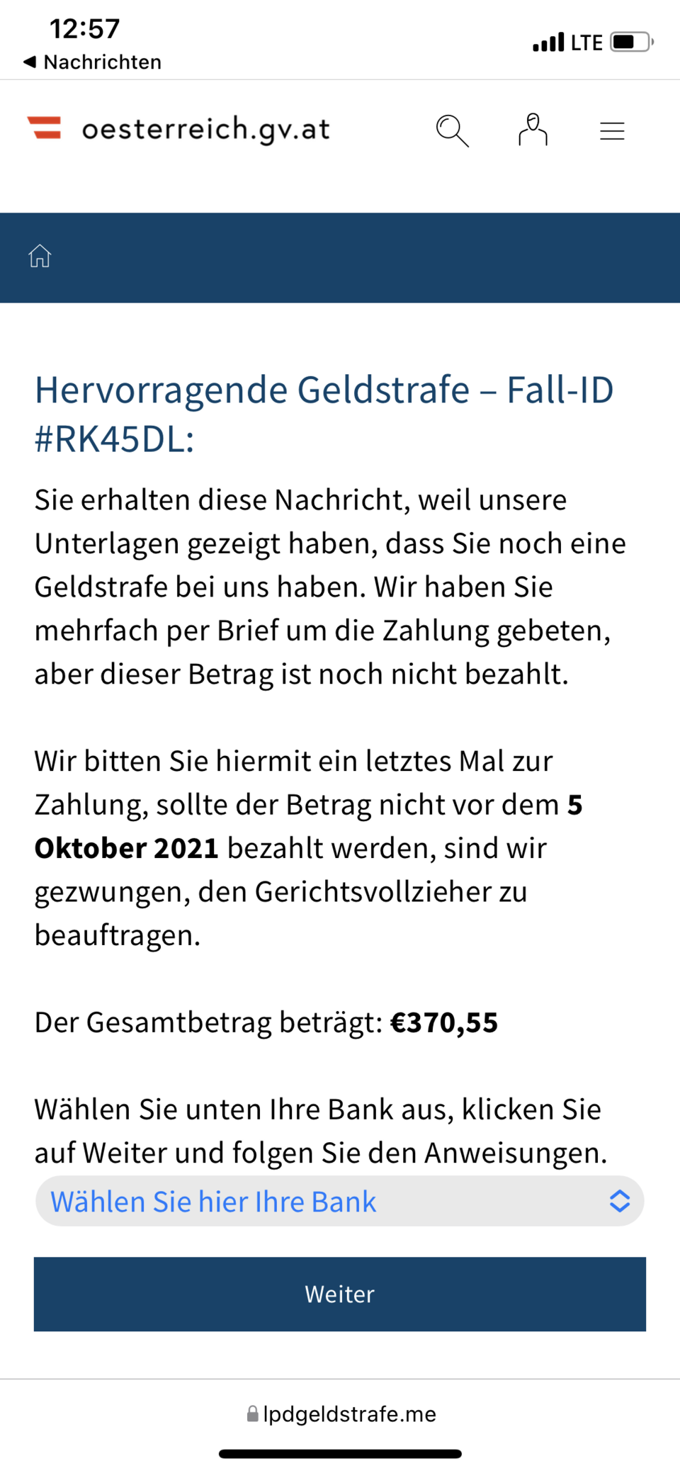 Achtung: Diese SMS von der