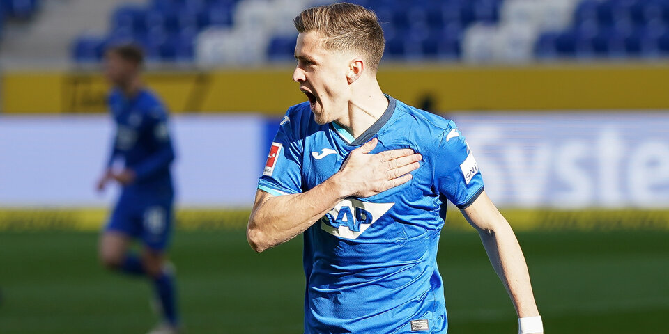 Christoph Baumgartner jubelt für Hoffenheim