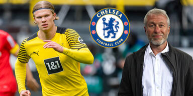 Dortmund-Stümer Erking Haaland mit Chelsea-Besitzer Roman Abramowitsch