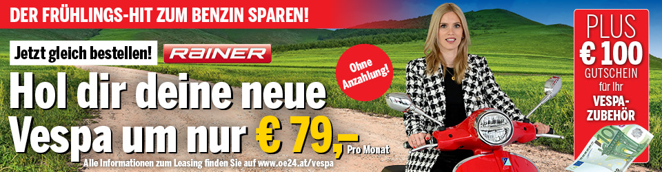 oe24 Vespa Aktion um € 79,- Plus 100 Euro Gutschein für Ihr Vespa Zubehör