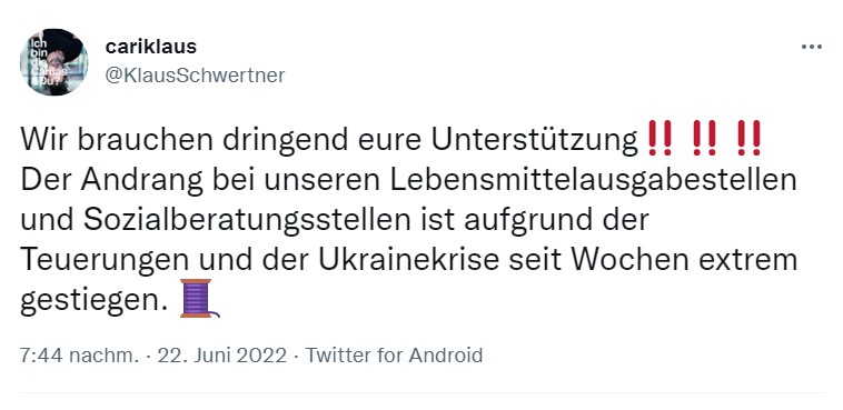 Dramatischer Appell: Caritas braucht Lebensmittel für Arme
