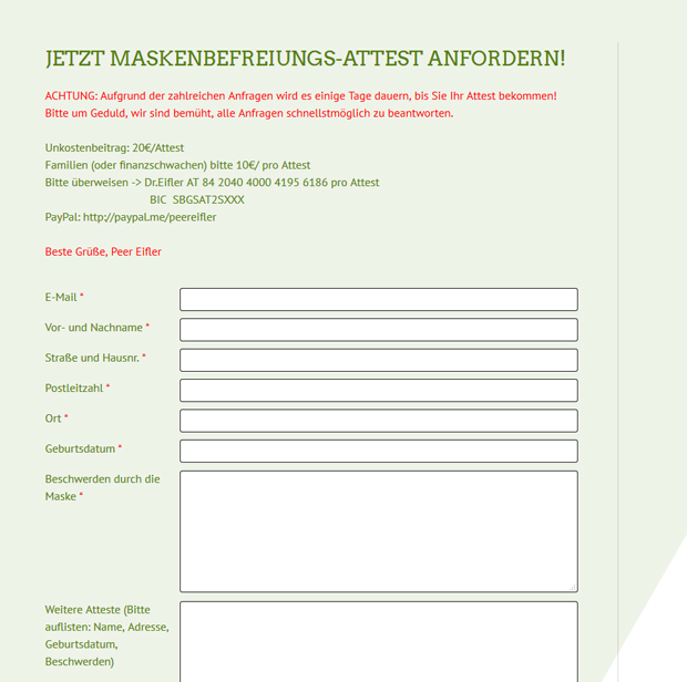 Maskenbefreiung: Steirischer Arzt schreibt Atteste für nur 10 Euro