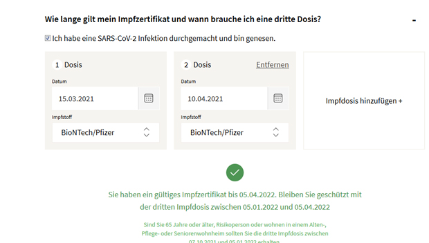 Rechner zeigt, wann Sie die dritte Dosis benötigen