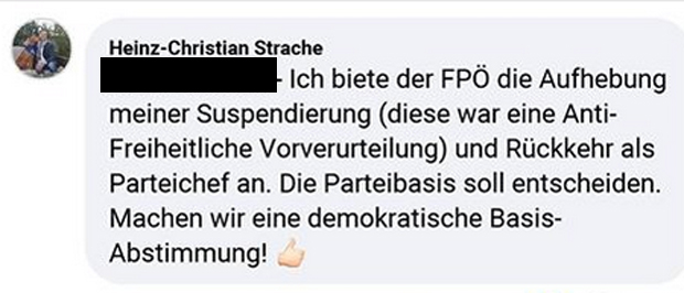 Strache bietet FPÖ Comeback als Parteichef an