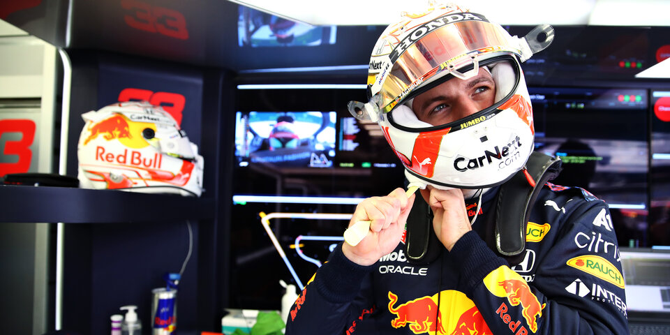 Max Verstappen in Red Bull Box