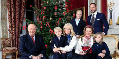 King Harald, Prince Sverre Magnus, Crown Princess Mette-Marit, Marius Borg Hoiby, Queen Sonja, Crown Prince Haakon and Princess Ingrid Alexandra pictured at the Christmas family photo