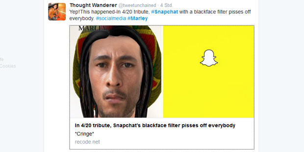 Snapchat: Shitstorm wegen Bob-Marley-Filter