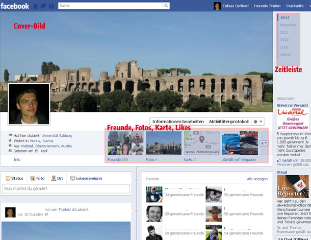 Die Facebook-Timeline im oe24-Test