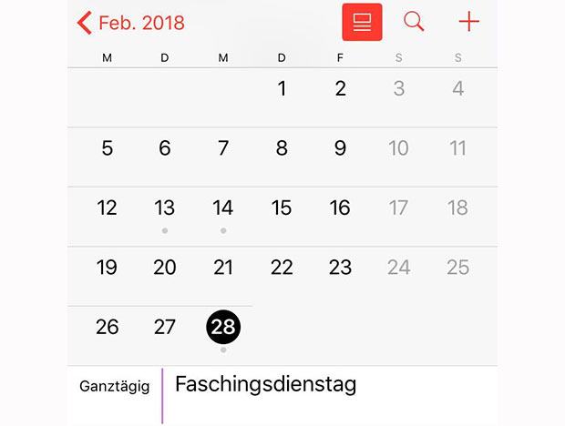 Faschingsdienstag laut Apple an Mittwoch