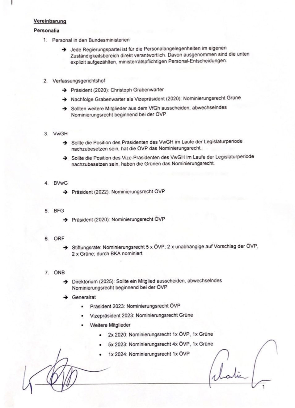 Der türkis-grüne Geheimvertrag für Postenbesetzungen