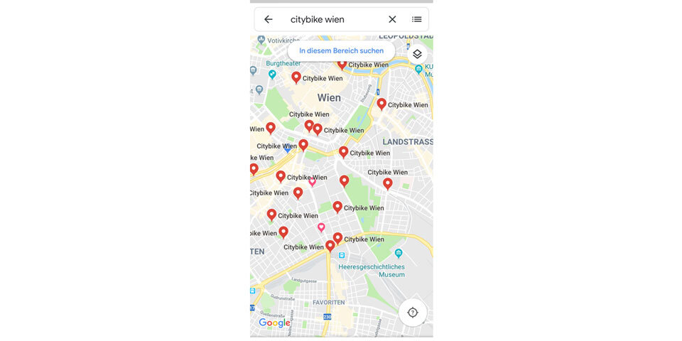 Google Maps zeigt in Wien Citybike-Stationen