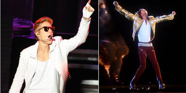 Michael Jackson (Hologramm von Billboard Awards 2014) und Justin Bieber
