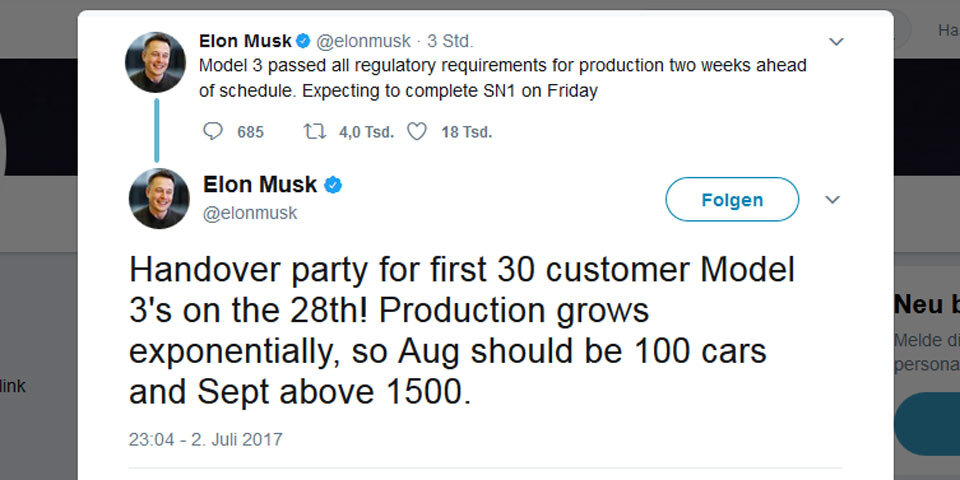 Tesla Model 3 Produktion startet früher