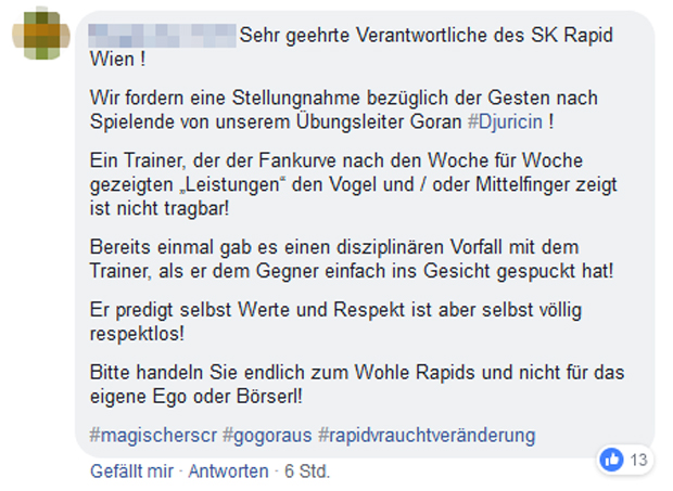 So reagieren Rapid-Fans auf Djuricin-Geste