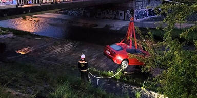 Sportwagen stürzt in Wienfluss