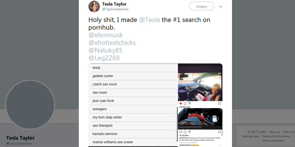 Porno im Tesla stürmt Pornhub-Charts