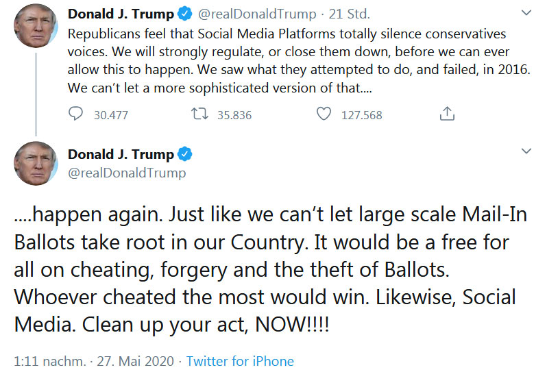 Trump will Twitter und Facebook schließen