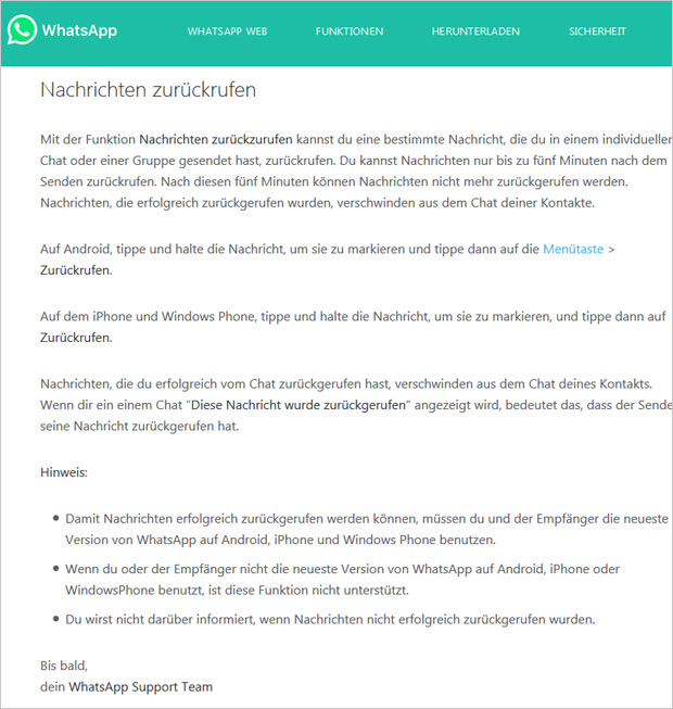 WhatsApp-Nachrichten bald zurückholbar