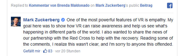 Zuckerberg entschuldigt sich für VR-Ausflug
